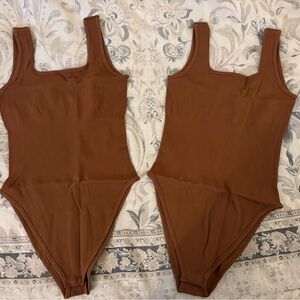Brown Ribbed Seamless Square-Neck Bodysuit- Pack of 2!! New! Medium